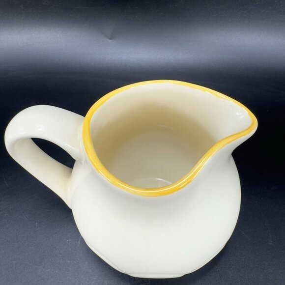 Vintage Franciscan Pottery Sugar Bowl And Creamer Set Ivory With Yellow Edges - Picture 13 of 15